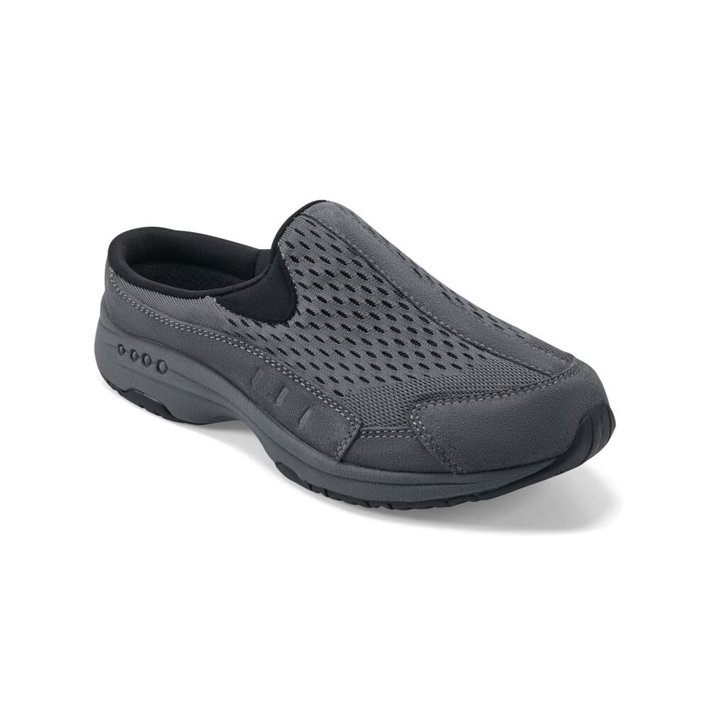Easy Spirit Women's Travelfuzz Faux Suede Flats Slip on Slipper, Grey Size 6M